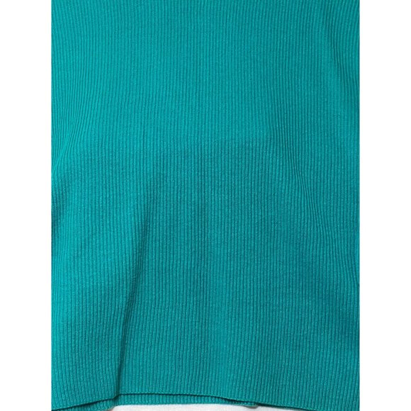 Teal Ribbed Turtleneck Sweater By R.T.W. Ready To Wind Down - L Cotton Knit Pull - Picture 5 of 16